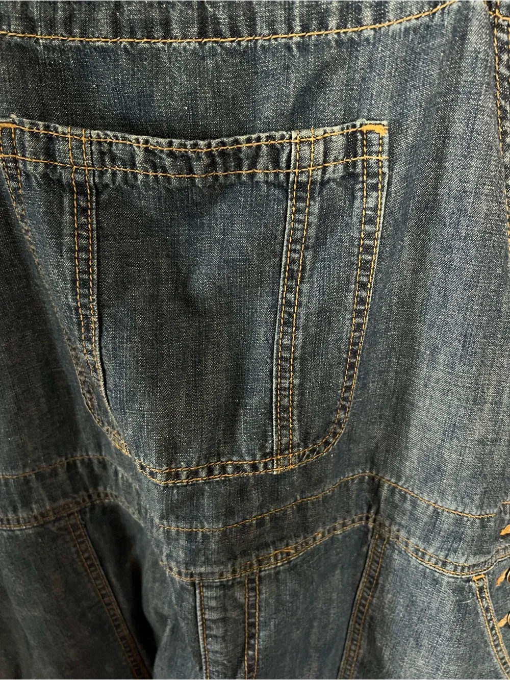 Cotton Linen Mix Dark Blue Denim Overalls Shorts